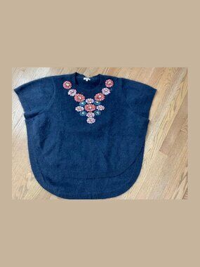 Manoush Navy Chashmere Jeweled Flower Short Sleeve Top XS